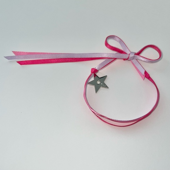 VTG Christian Dior Beauty Pink Ribbon Bow & Star Charm Tie Around Bracelet - Picture 4 of 14
